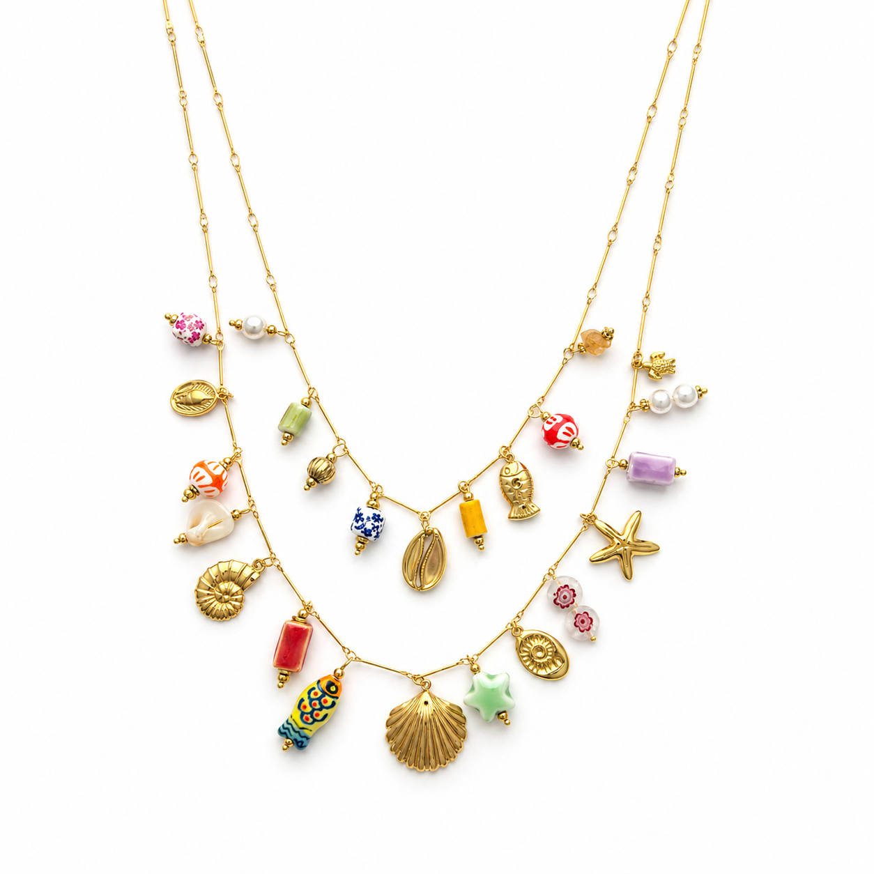 Happy sea shell double bedel ketting