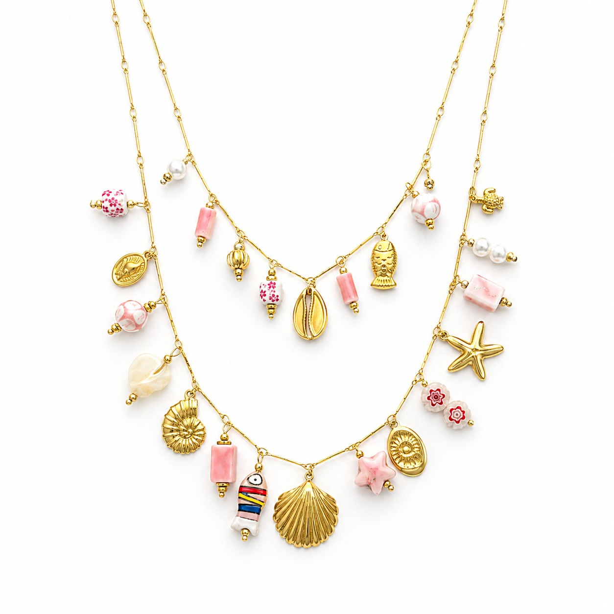 Happy sea shell double bedel ketting