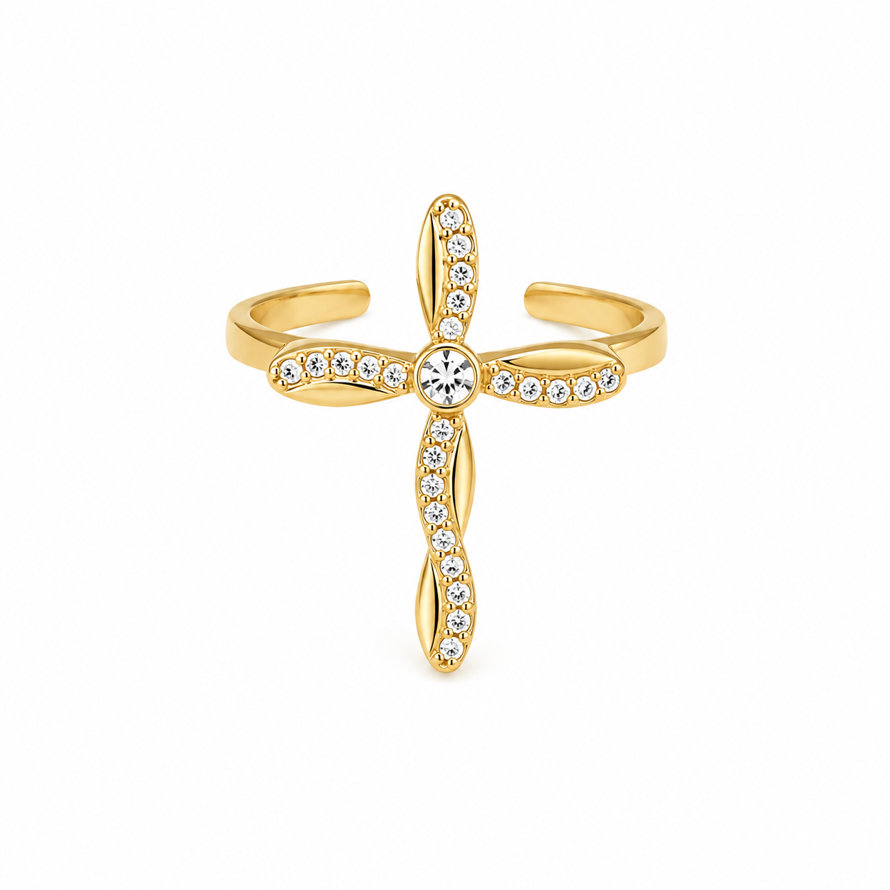 Twisted cross strass ring