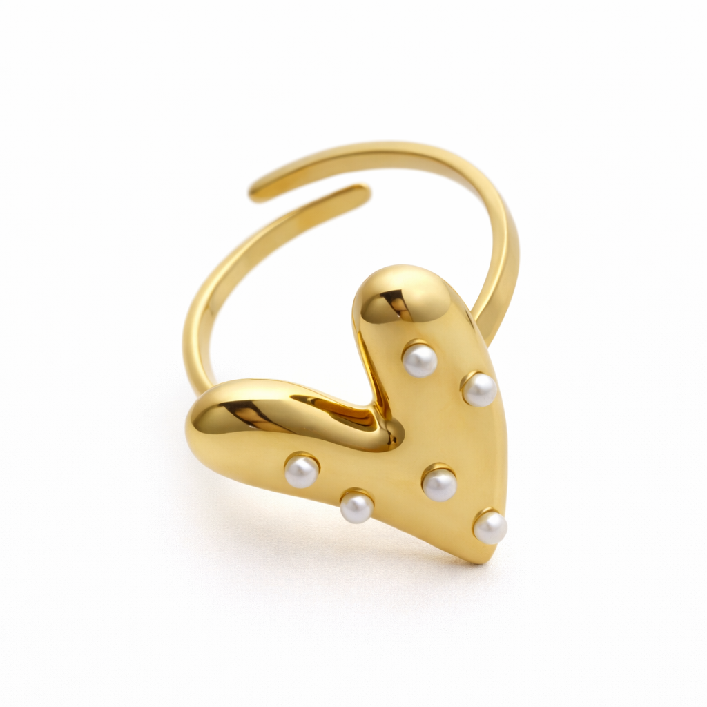 Parel met hart ring