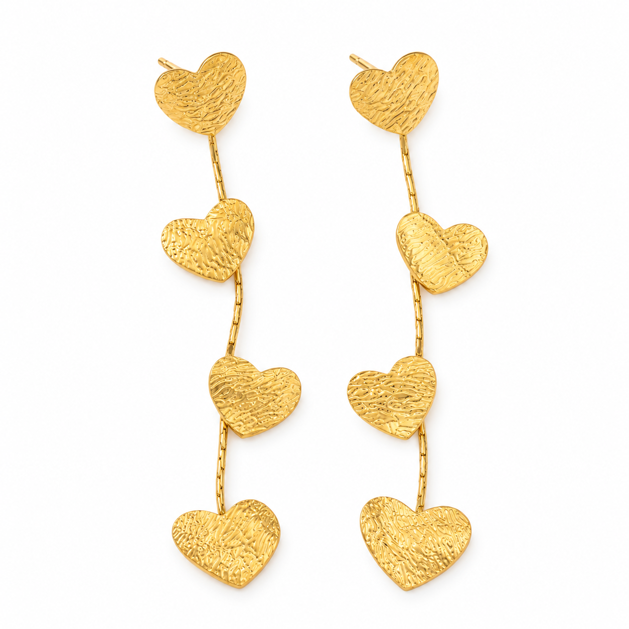 Hanging hearts statement oorbellen