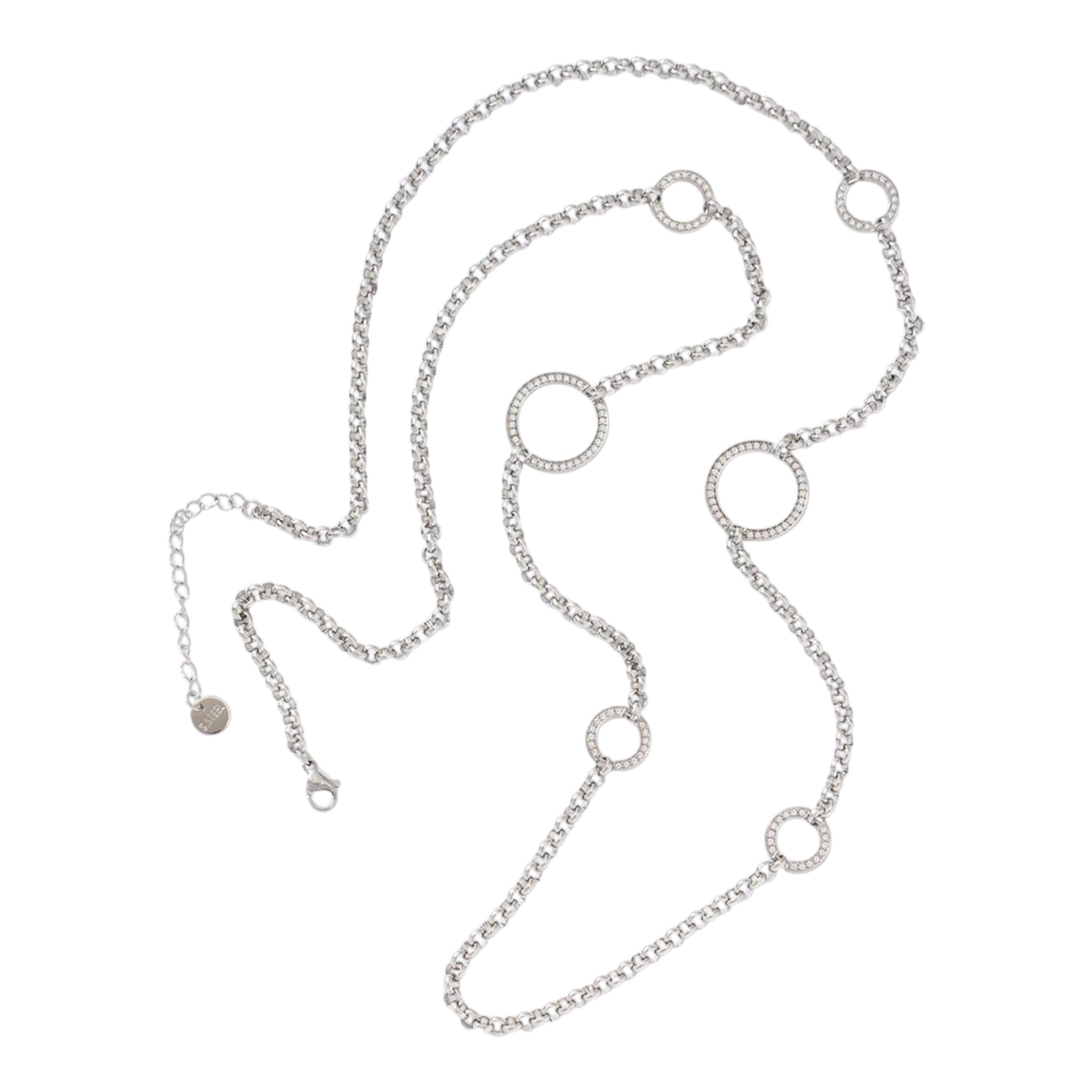 Circle rhinestone long necklace