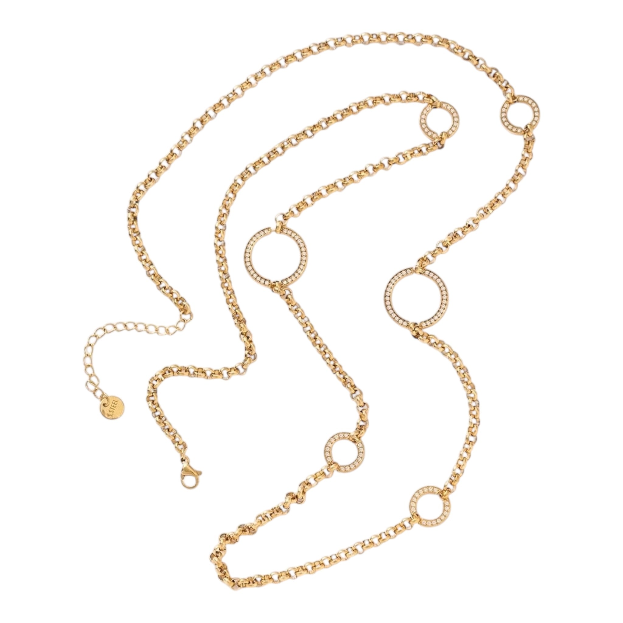 Circle rhinestone long necklace