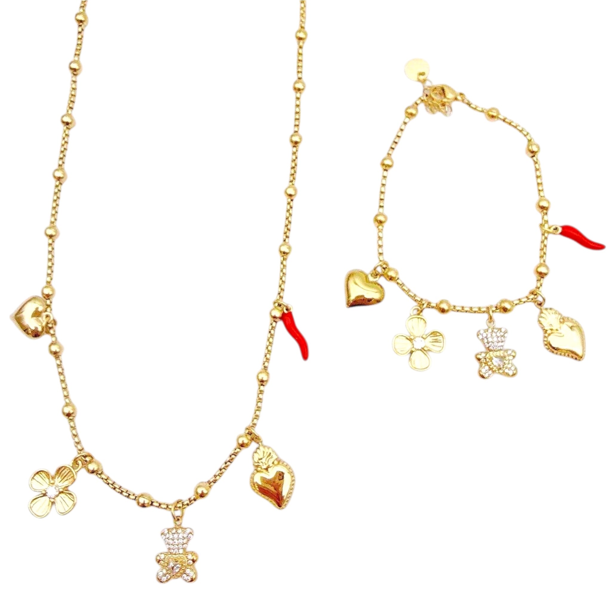 Strassy teddy ketting / armband