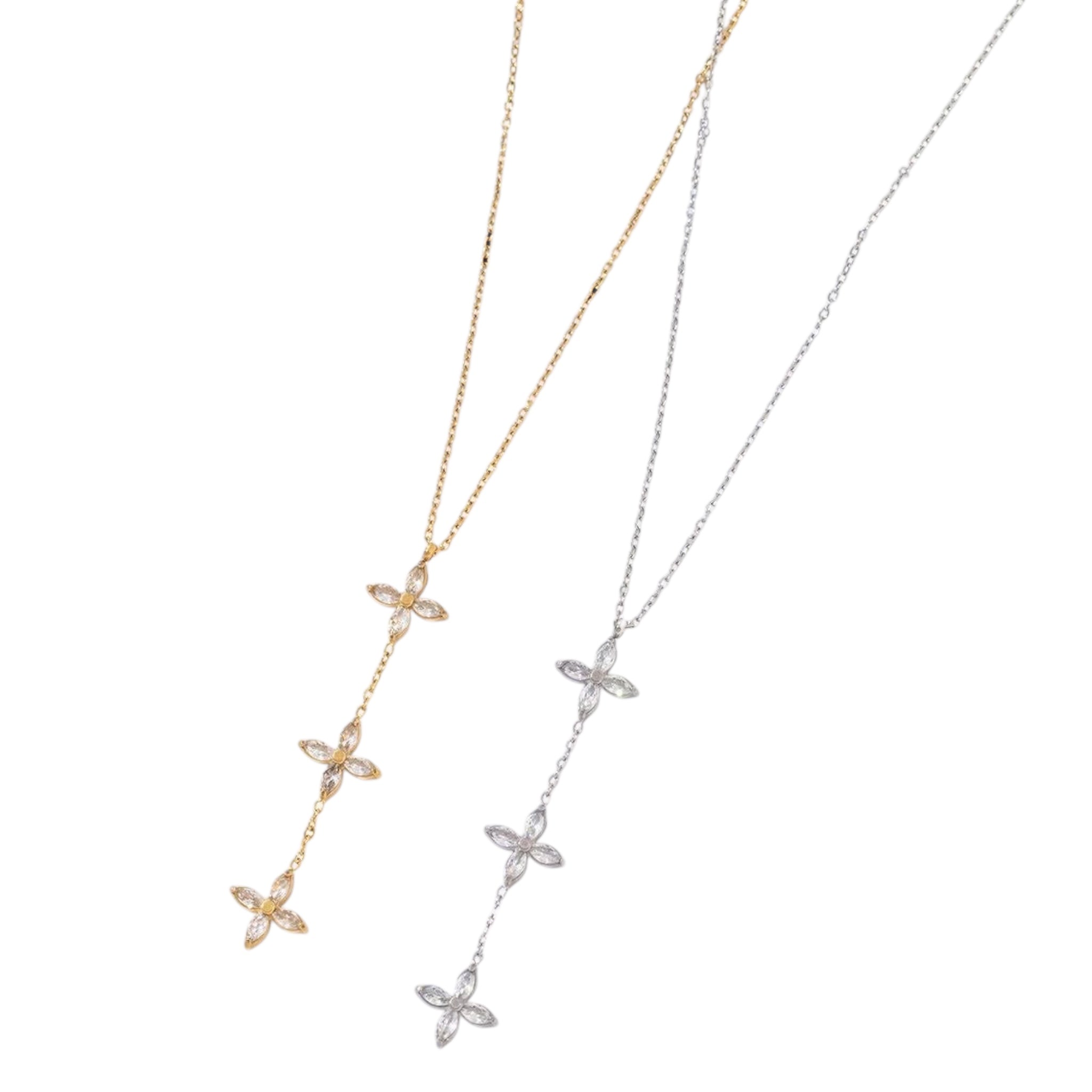 Flower rhinestone Y necklace
