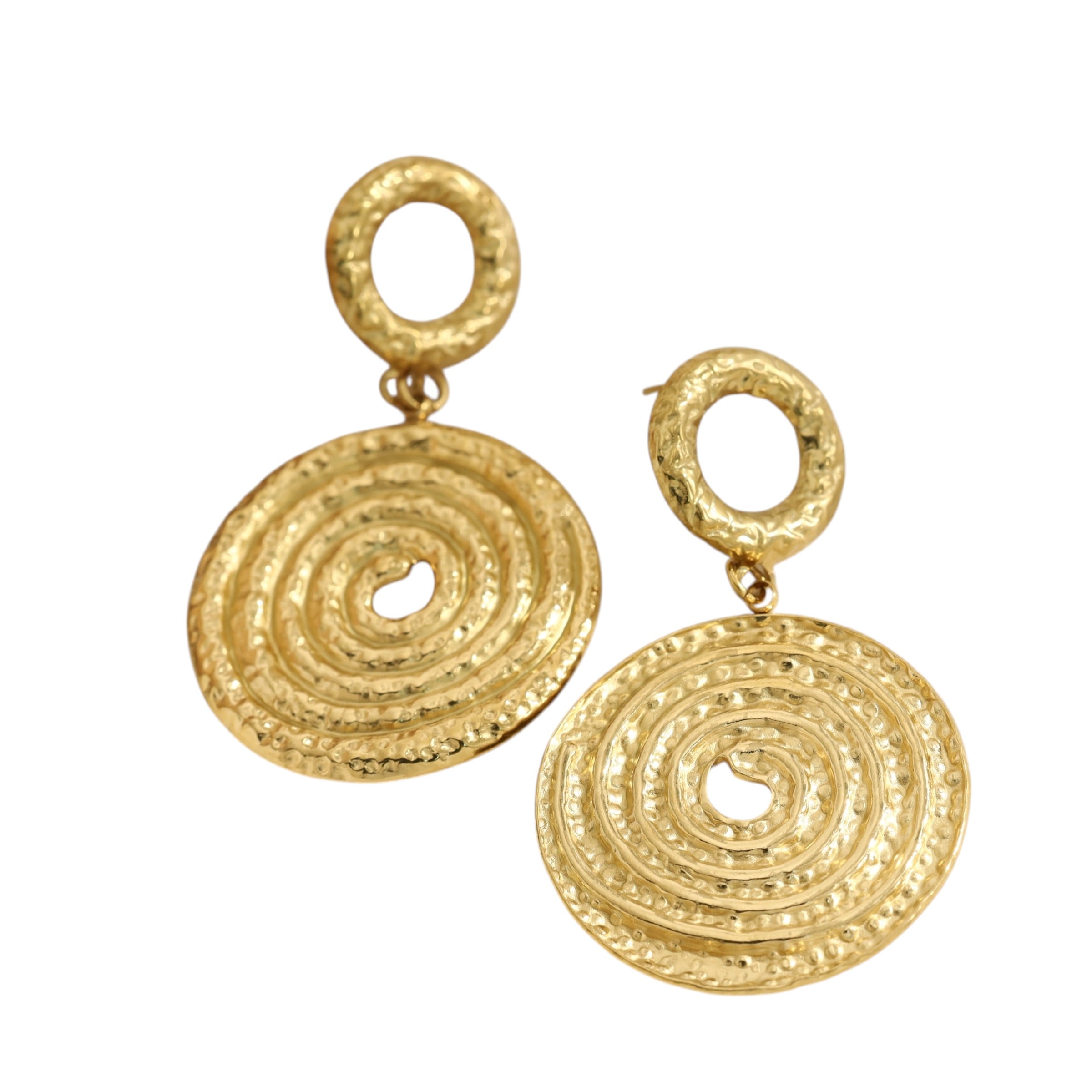 Hanging spiral statement earrings