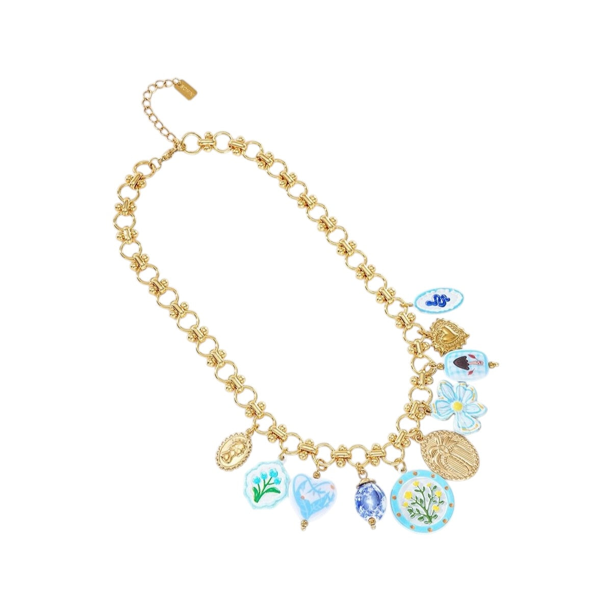 Stamp flower ketting blauw