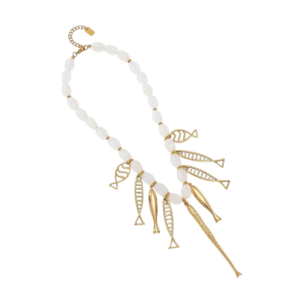 Statement fishy beads charm necklace white