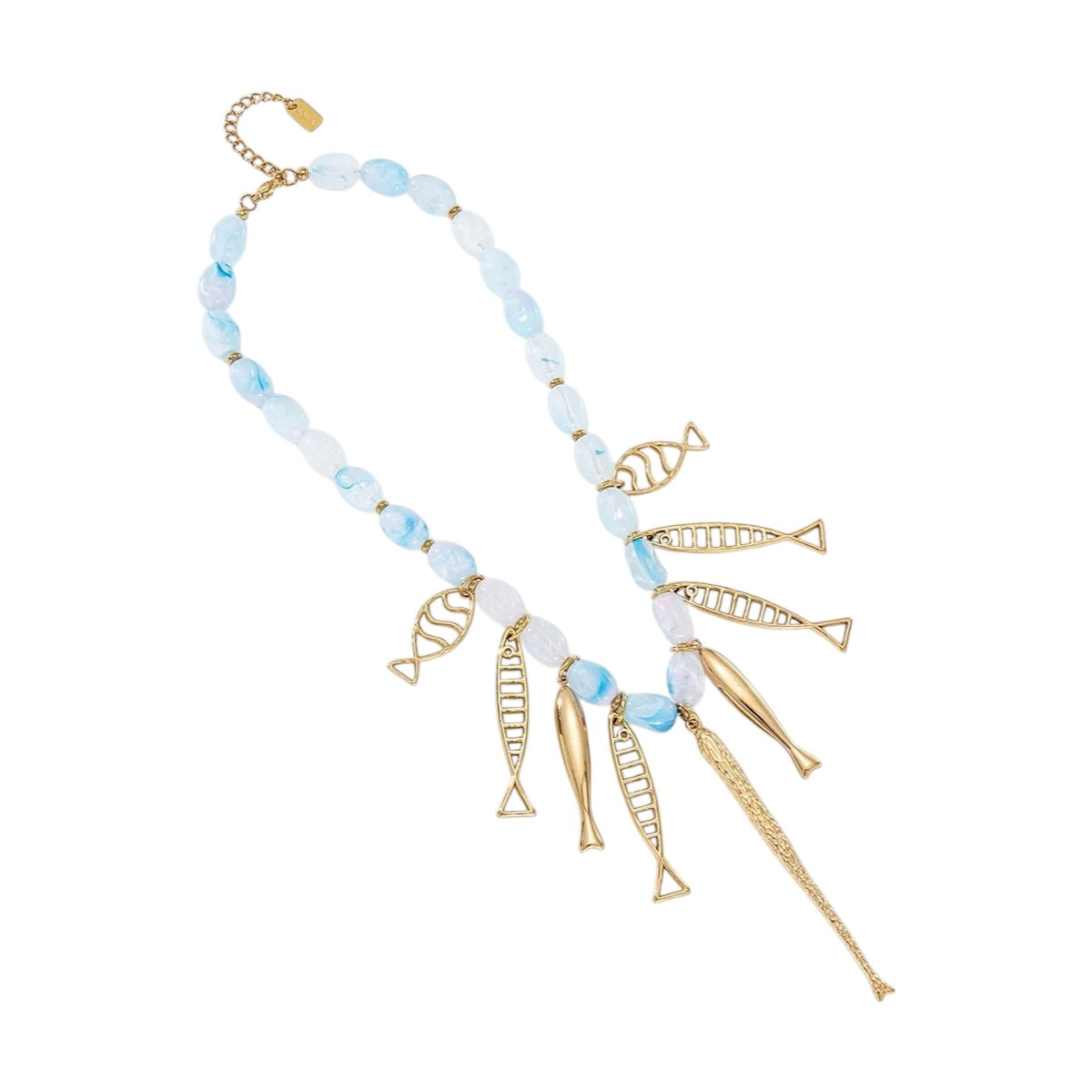 Statement fishy beads charm necklace blue