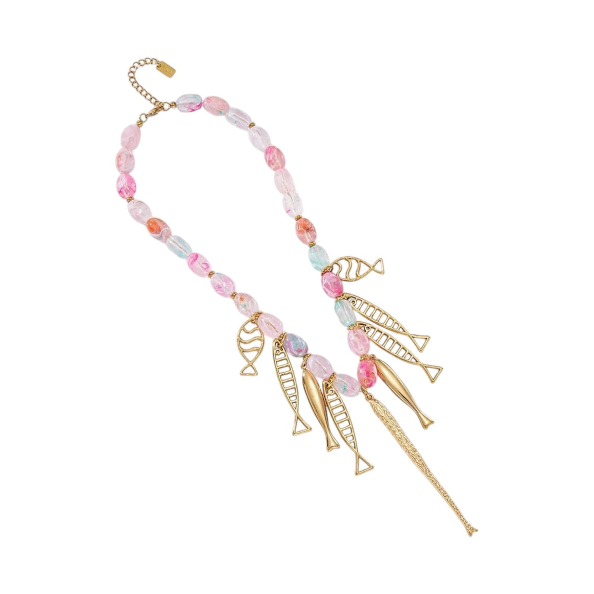 Statement fishy beads charm necklace pink