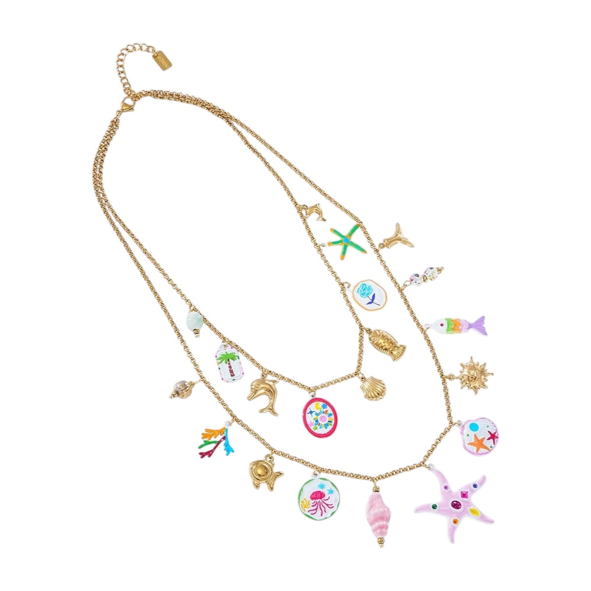 Happy seastar double charm necklace pink