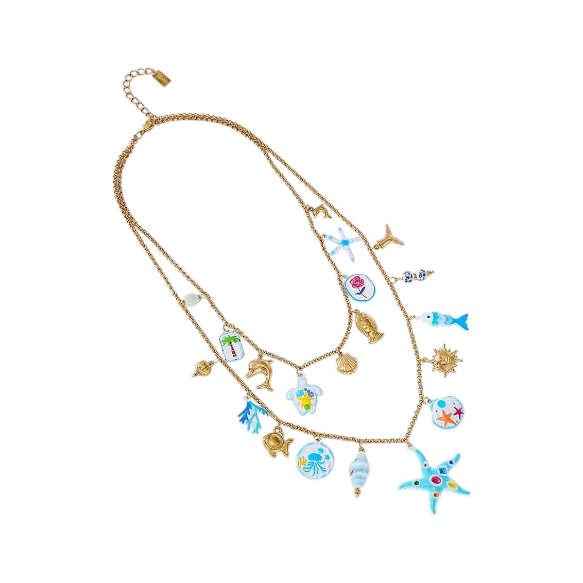 Happy seastar double charm necklace blue