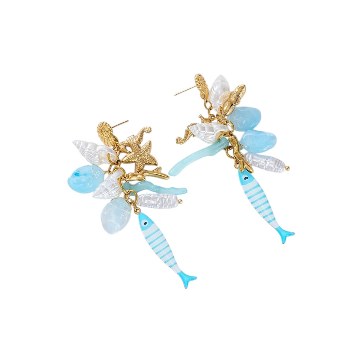 Fish head statement earrings blue