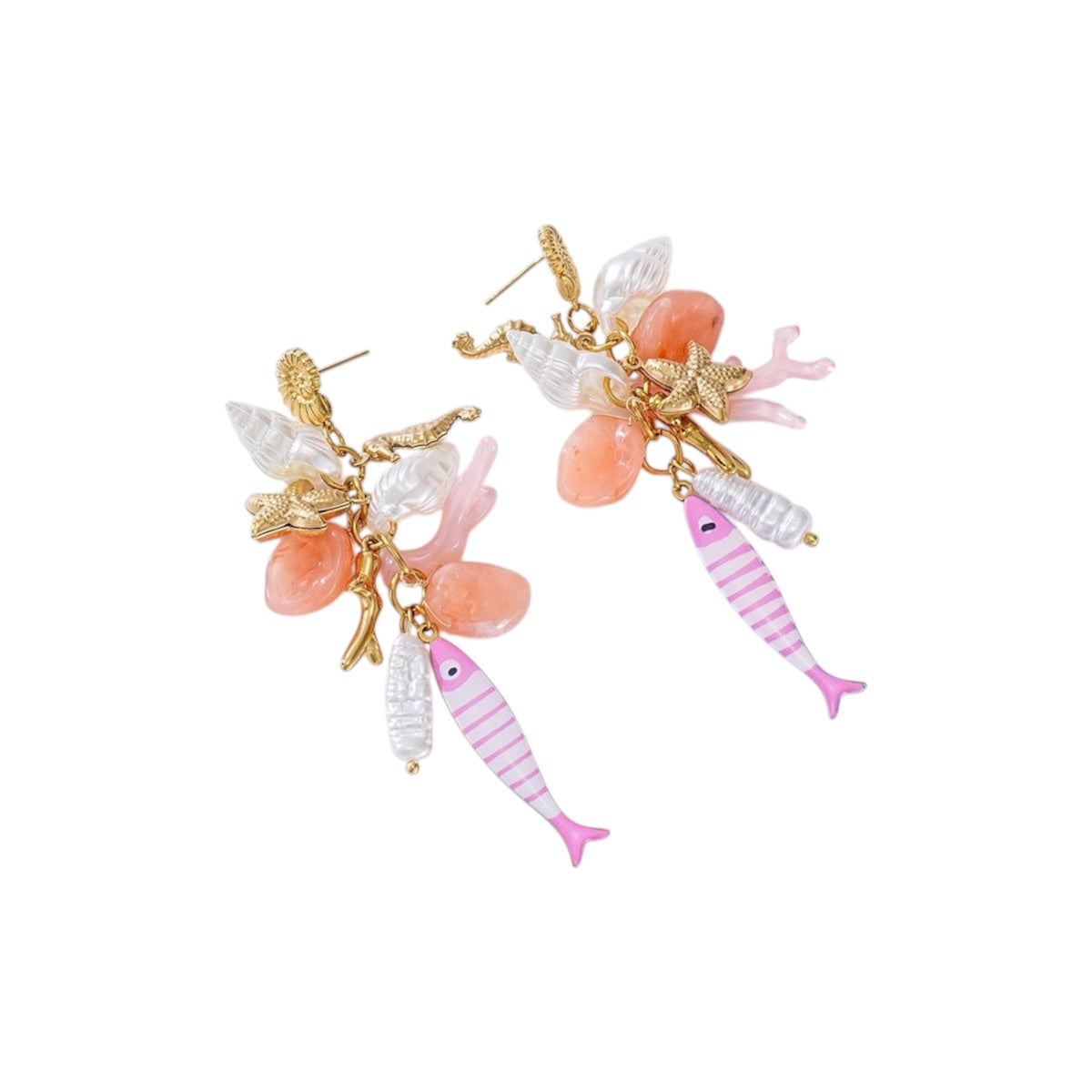 Fish head statement earrings pink