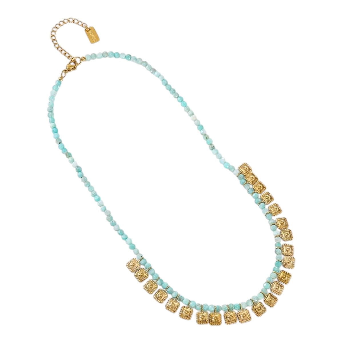 Blocks beads charm ketting lichtblauw Goud SOFIZARE