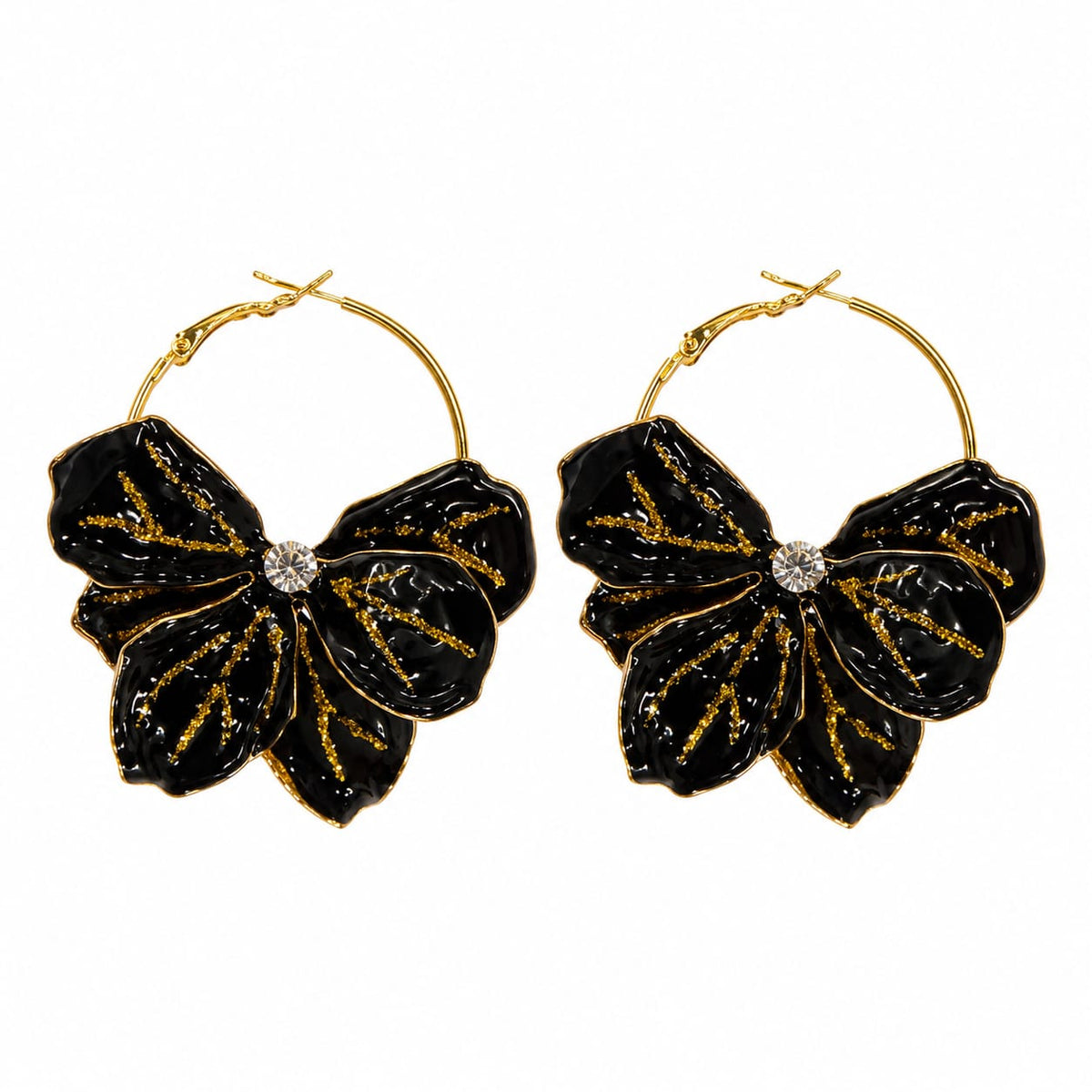 Fall flowery hoops oorbellen Zwart SOFIZARE