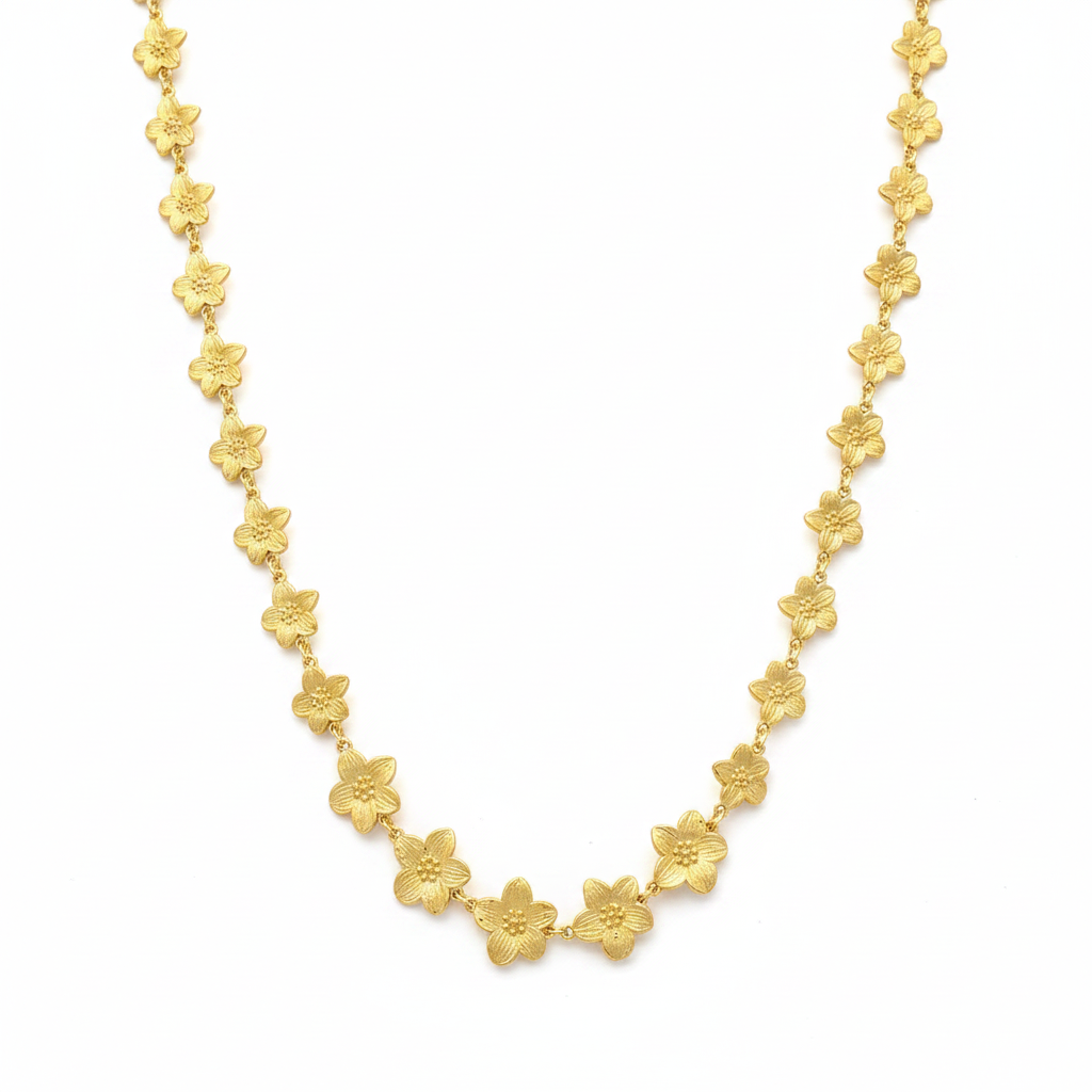 Gold flower necklace white background