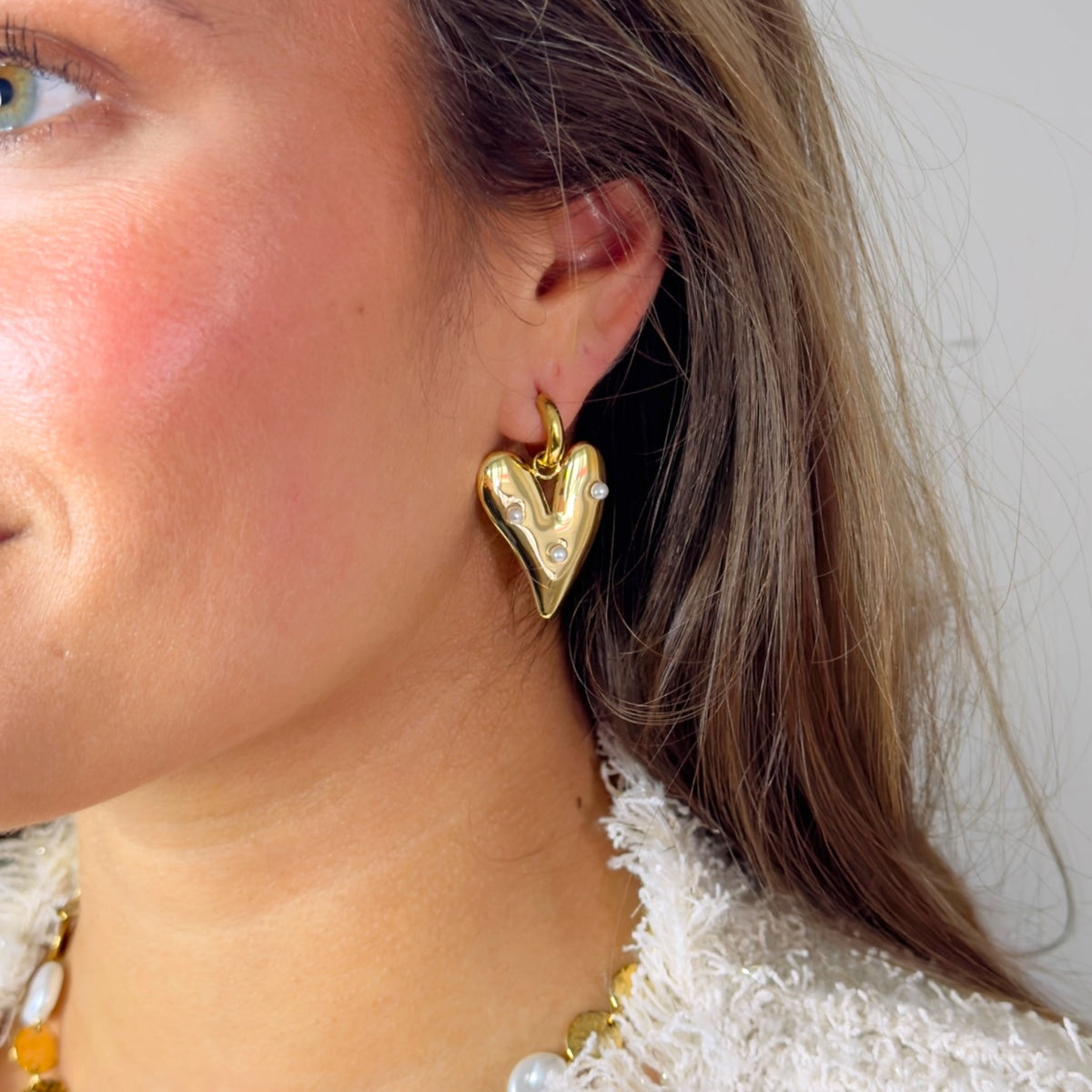 Hart met parels hangers oorbellen Goud SOFIZARE