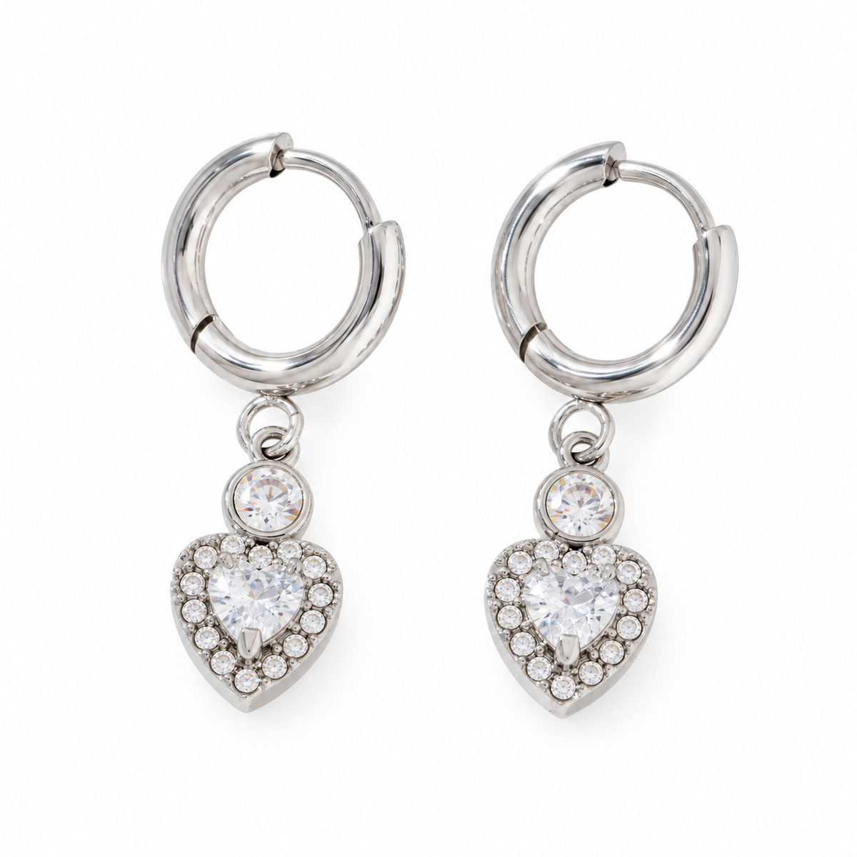 Heart strass hangers oorbellen Zilver SOFIZARE