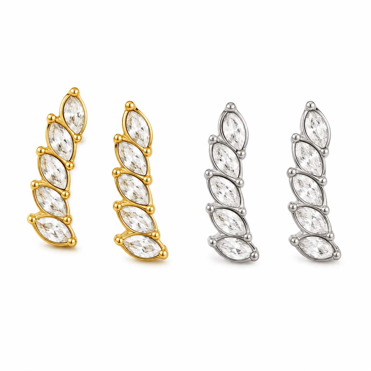 Mini feather strass studs oorbellen Goud SOFIZARE