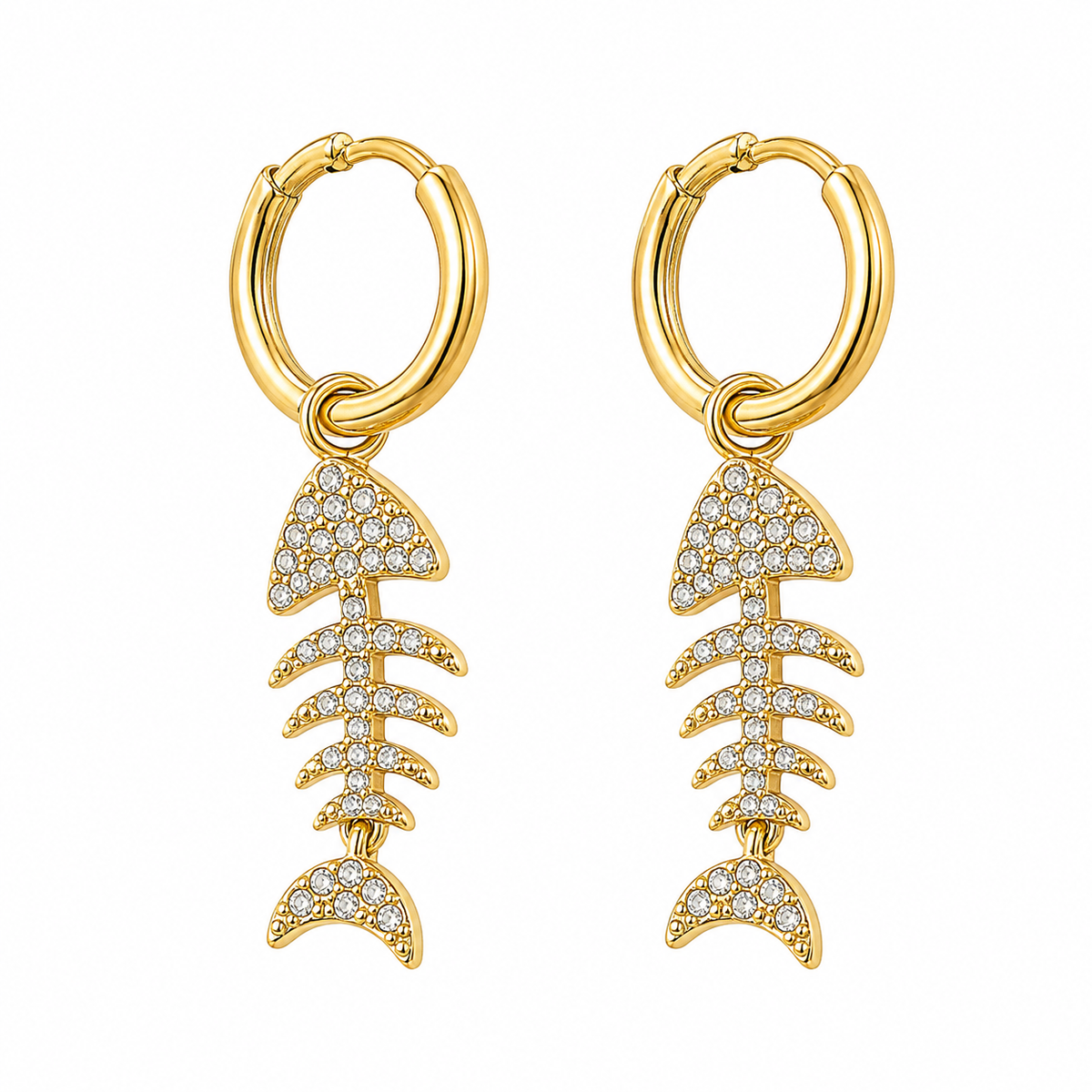 Strass fish hangers oorbellen Goud SOFIZARE