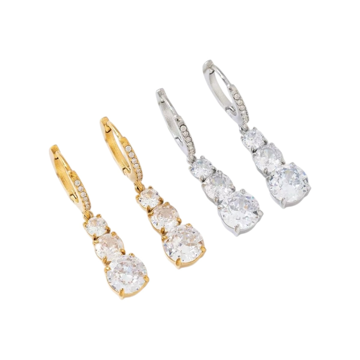 Triple strass oorbellen Goud SOFIZARE