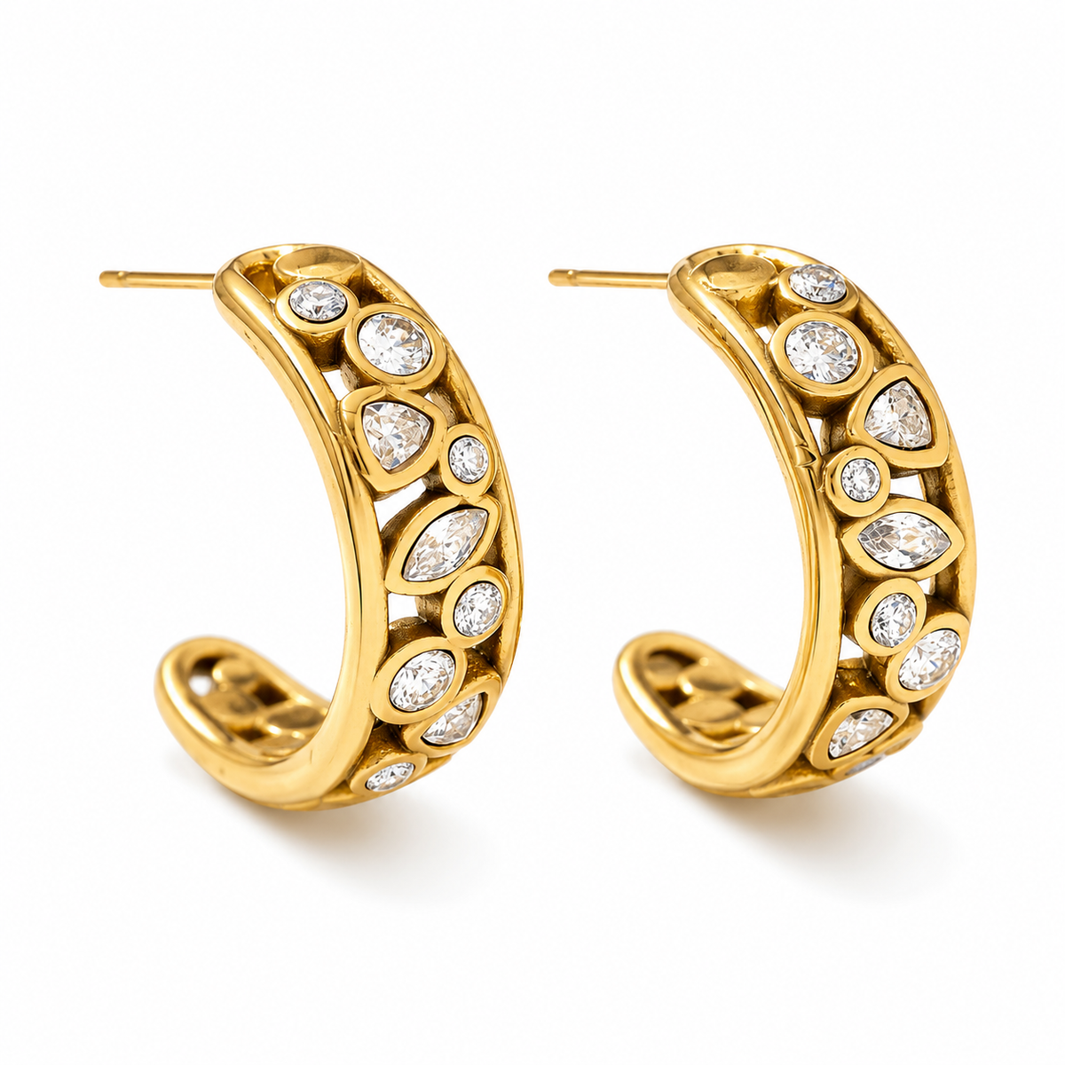 Wild strass hoops oorbellen Goud SOFIZARE