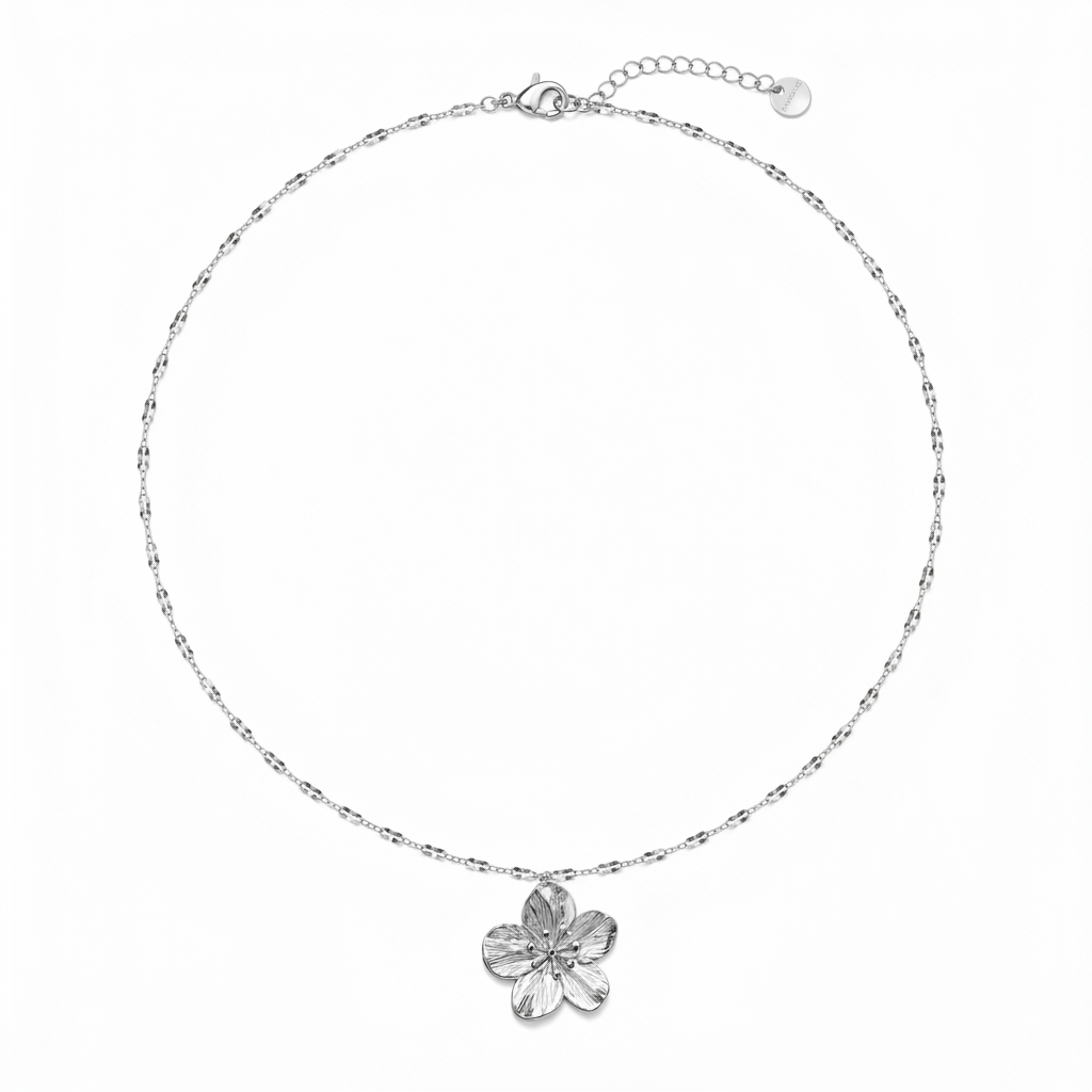 Zilveren bloemen ketting