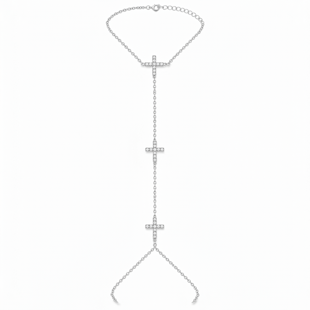 Zilveren handchain met kruisjes