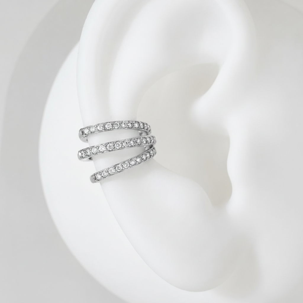 Zilveren Triple Band Pavé Earcuff